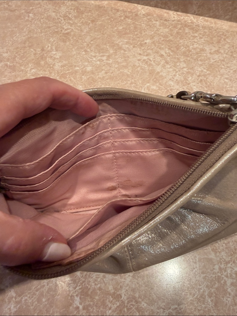Coach Metallic Taupe Leather Clutch Wristlet - Picture 8 of 9